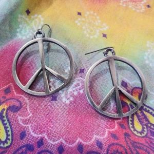 Metal Peace Sign Dangle Earrings
